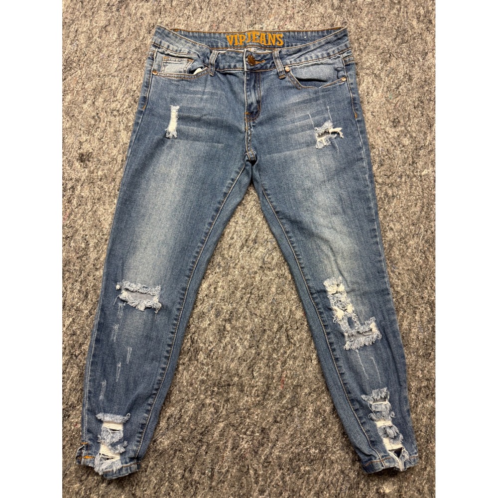 VIP Jeans Womens Size 9/10 Distressed Skinny Denim Medium Wash Ripped 5-8840DBA